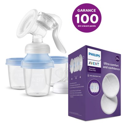 Bomba tira leite Philips AVENT. manual de leite com sistema VIA + absorventes mamários descartáveis 24 unid.