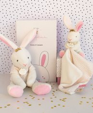 Doudou Darčeková sada - Plyšový zajačik s maznáčikom 10 cm ružová