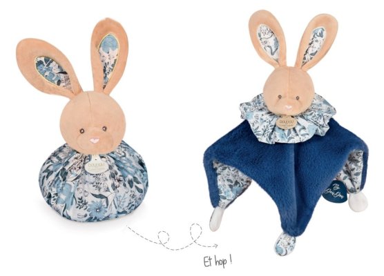 Doudou Mouchoir Lapin Bleu 3en1