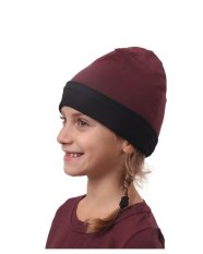 Detská bavlnená čiapka, obojstranná, čierna + bordová