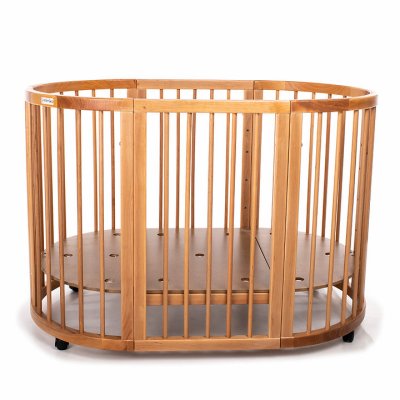 MIMIKO Rund 9i1 Växande Spjälsäng Rund Naturlig