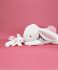 Doudou Lapin en peluche avec pompon rose foncé 65 cm