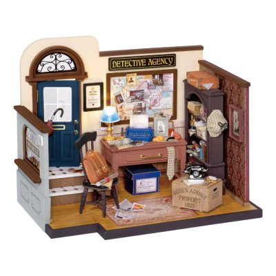 RoboTime Drewniane puzzle 3D Miniatura Domku Biuro prywatnego detektywa