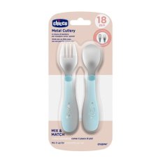 CHICCO Spoon and Fork Stainless Steel - teal, 18m+