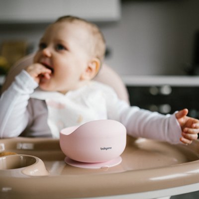 BABYONO Silicone bowl with suction cup - pink 6m+