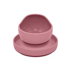 PETITE&MARS Juego de comedor silicona TAKE&MATCH 2 piezas plato + bol Dusty Rose 6m+