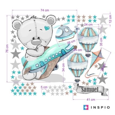 Wall stickers for boys - Bear with an airplane and balloons