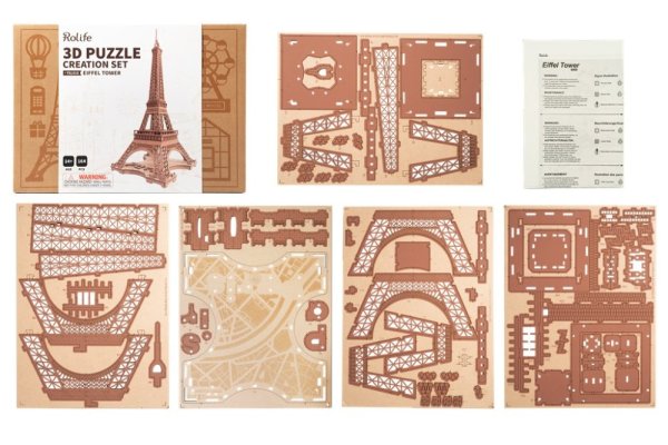 RoboTime Drewniane puzzle 3D Nocna Wieża Eiffla świecąca