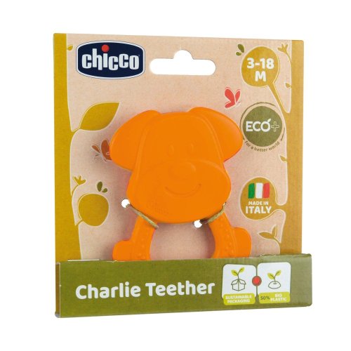 CHICCO Teether Eco+ Dog Charlie orange 3m+