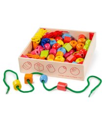 Bigjigs Toys Dřevěné navlékací korálky v bedýnce