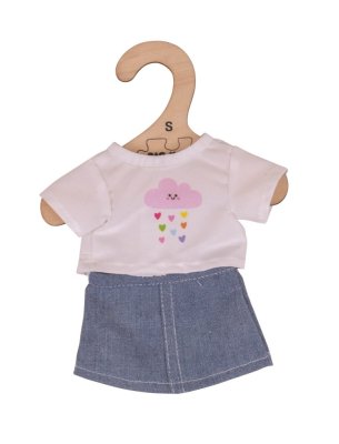 Bigjigs Toys Bela majica z jeans krilom za punčko 28 cm