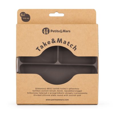 PETITE&MARS Talířek silikonový dělící kulatý Take&Match Bitter Cocoa 6m+