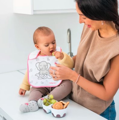 BABYONO Schüssel 2 in 1 verschließbar, mit Löffel 200+150 ml lila 6m+