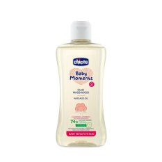 CHICCO Hierontaöljy puuvillalla ja E-vitamiinilla Baby Moments Sensitive 74% luonnollisia ainesosia 200 ml