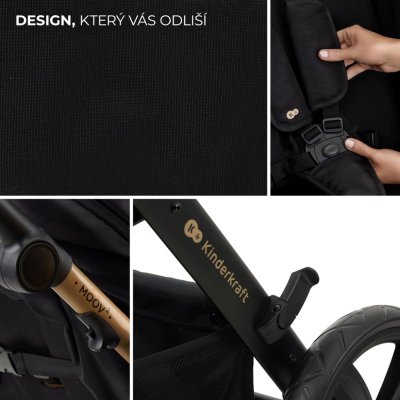 KINDERKRAFT Kombikinderwagen Moov 2 3in1 Pure Black - Schaumstoffräder