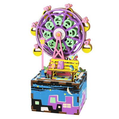 RoboTime Drewniane Puzzle 3D Szkatułka z melodyjką Mała Karuzela