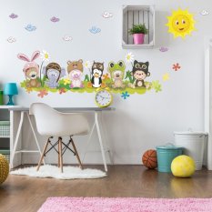 Детски стикери за стена - Приятели на поляната N.1 – 30 × 95 см + аксесоари