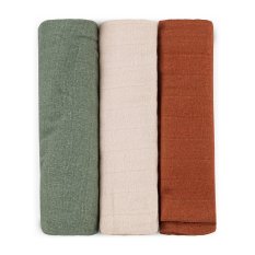 PETITE&MARS Sada plienok bambusová mušelínová 3ks Moussy Earth Tones 68 x 68 cm