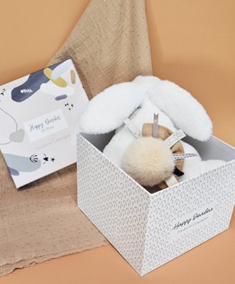 Doudou Conjunto de presente - Coelho de pelúcia com pompom bege 25 cm