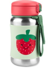 SKIP HOP Spark Style Wasserflasche mit Strohhalm aus Edelstahl, Erdbeere, 12 Monate+