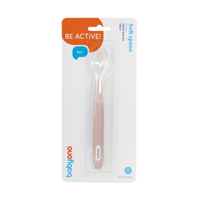 BABYONO Silicone spoon with soft end pink 6m+