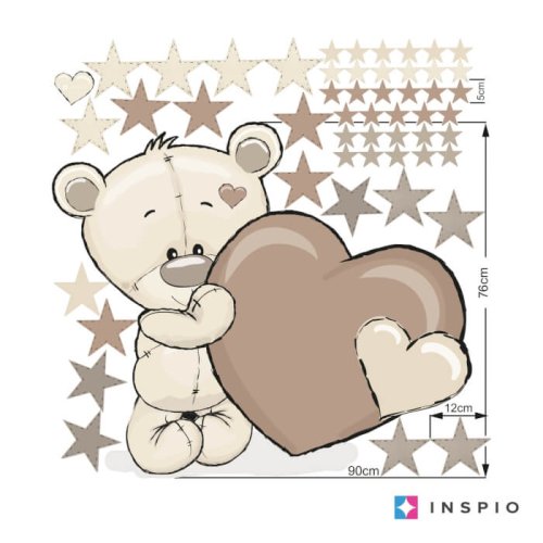 Αυτοκόλλητο τοίχου για παιδιά - Αρκούδα με όνομα και κρεμ καρδιά