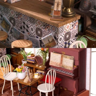 RoboTime 3D Holzpuzzle Miniatur Puppenhaus Café
