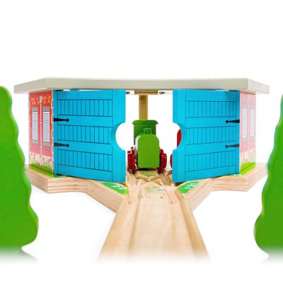 Bigjigs Rail Dreifach Lokschuppen mit Toren