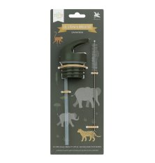 A Little Lovely Company - Bouchon, brosse et paille pour gourde en acier inoxydable - Animaux de la savane