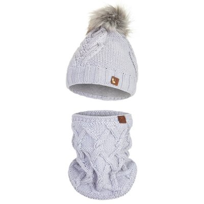 Conjunto de gorro de malha com POMPOM e gola Outlast ® - cinza claro