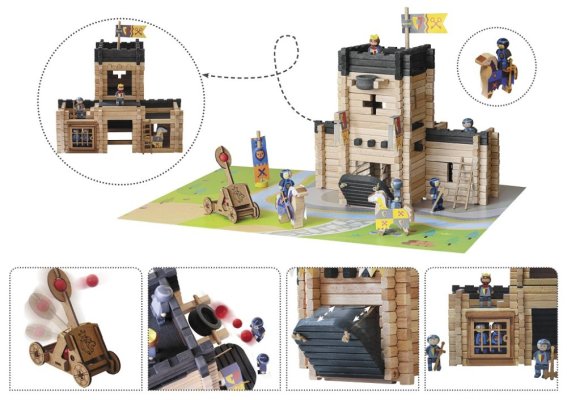 Jeujura Jeu de construction en bois 270 pièces Château avec catapulte