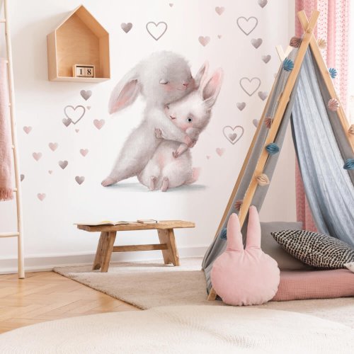 Adesivi murali per la cameretta dei bambini - Coniglietti in un abbraccio