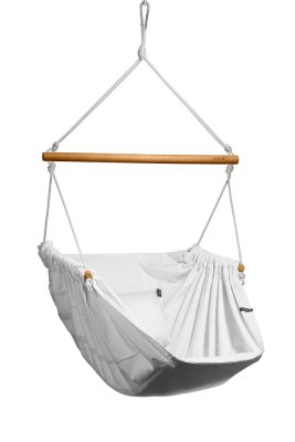Wiszący fotel relaksacyjny biały HOJDAVAK MAXIMUS OUT z poduszką, Drewno Outdoor, Lino białe