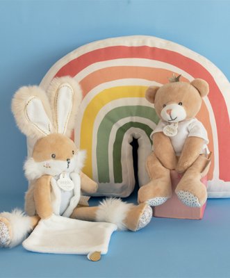 Doudou Set de regalo - Conejito de peluche con mantita de 31 cm beige
