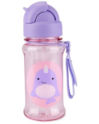 SKIP HOP Zoo Tritan Trinkflasche mit Strohhalm 355ml Narwal 12m+