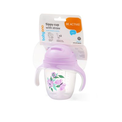 BABYONO Kubek edukacyjny ze słomką Motyl 6m+
