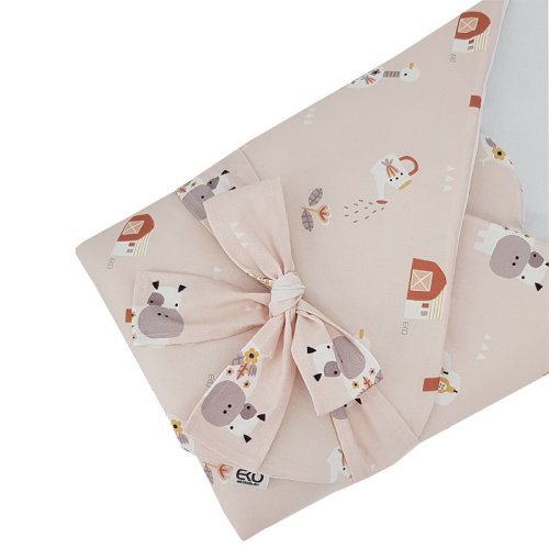 EKO Swaddle cotton with coconut removable insert and bow My farm Powder pink 75x75 cm