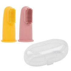 NATTOU Brosse à doigts en silicone avec étui Jaune/Rose 2 pcs