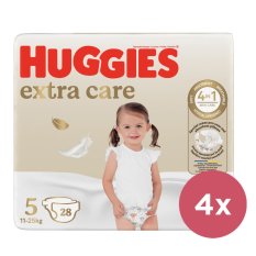 4x HUGGIES® Extra Care 5 pañales desechables (12-17 kg) 28 piezas