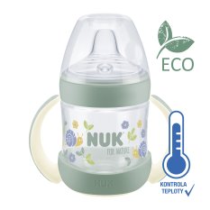 NUK For Nature biberón para aprender con control de temperatura, verde 150 ml