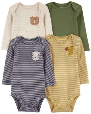 CARTER'S Body długi rękaw granatowy/oliwkowy Animal chłopiec 4 sztuki NB/rozmiar 56