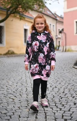 Vestido sweatshirt - flores pretas