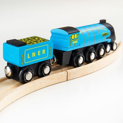 Bigjigs Rail Hölzerne Nachbildung der Mallard Lokomotive + 3 Schienen