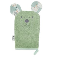 EKO Gant de toilette en coton avec oreilles Ours Vert olive 20x15 cm