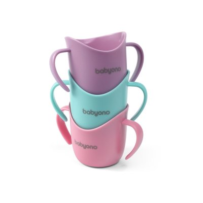 BABYONO Kubek ergonomiczny z uchwytami 120 ml różowy 6m+
