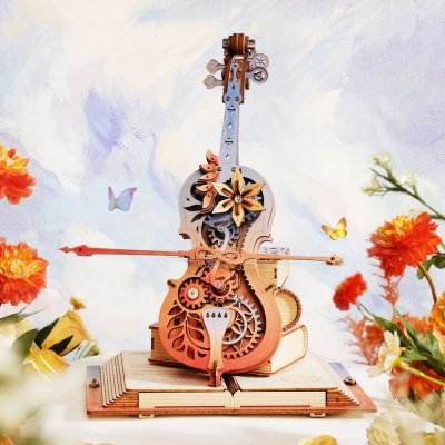 RoboTime 3D dřevěná skládačka hrací skříňky Kouzelné violoncello barevné (mechanický pohon)