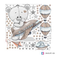 Sticker for boys in the boy's room - Bear with an airplane