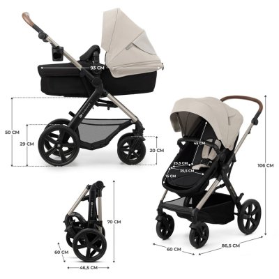 KINDERKRAFT Kombikinderwagen Moov 2 3in1 Moonlight Grey - Schaumstoffräder