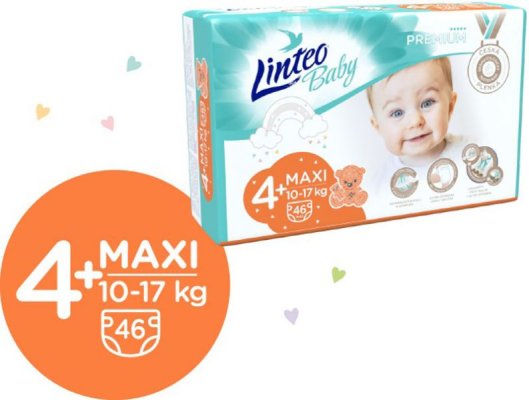 LINTEO BABY Premium Pieluchy jednorazowe 4+ MAXI+ (10-17 kg) 184 szt.