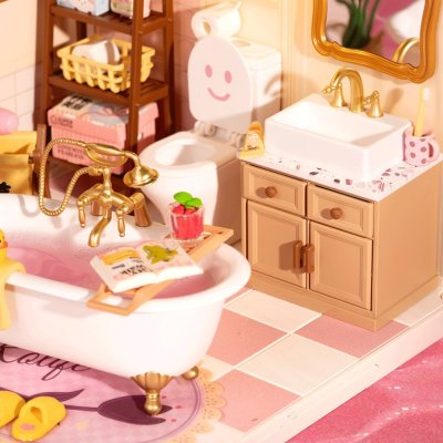Puzzle 3D en bois RoboTime Miniature de maison de poupée Salle de bain pour filles